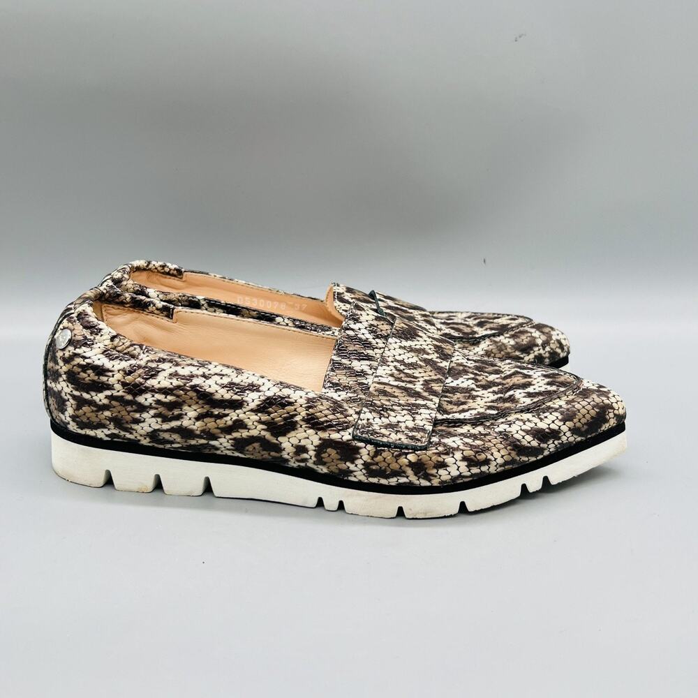 AGL Shoes Women 7 Brown Snake Print Penny Loafer Flats Lug Sole Pointed Slip On
